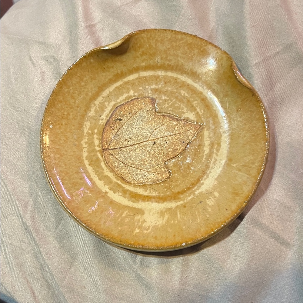 Handmade Ceramic Leaf Trinket Dish - Warm Honey Glaze
